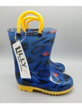Lilly Of New York Blue Unisex Boys Water Boots Galoshes Shoes Size 7 NWT Handles